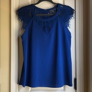 Blue lace top with cap sleeves size M